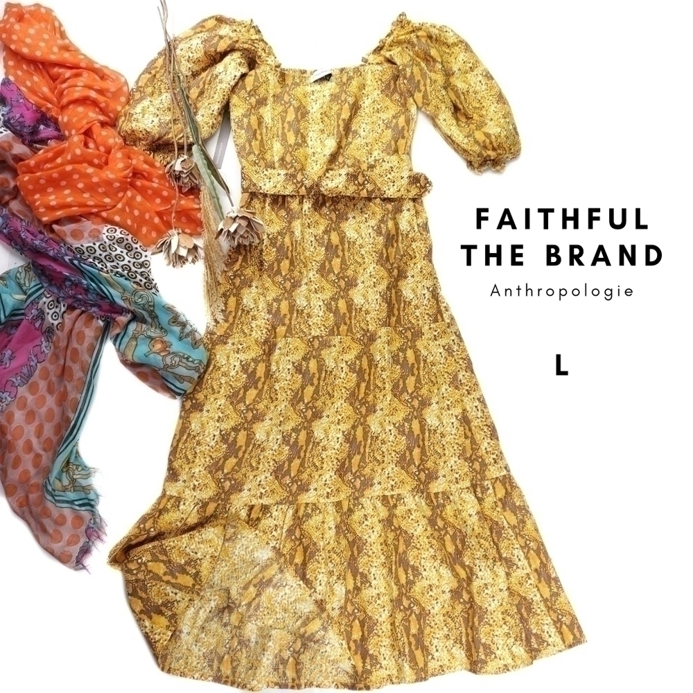 New Anthropologie Faithful the Brand Yellow Brown Boho Maxi Dress Sz 8
